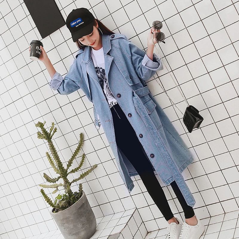 Morbido Mid Outwear Primavera E Bottoni Con Tasche Telai Pb016 Uwback Blue Donne Di Autunno Jeans I Giacche Giacca lungo Femminili Sottile Poliestere IgwH6qT