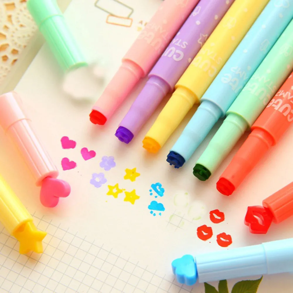 

3Pcs Home Office Storage Cute Color Highlighters Inks Stamp Pen Creative Marker Pen school Stationery Children Stylish Pen A65