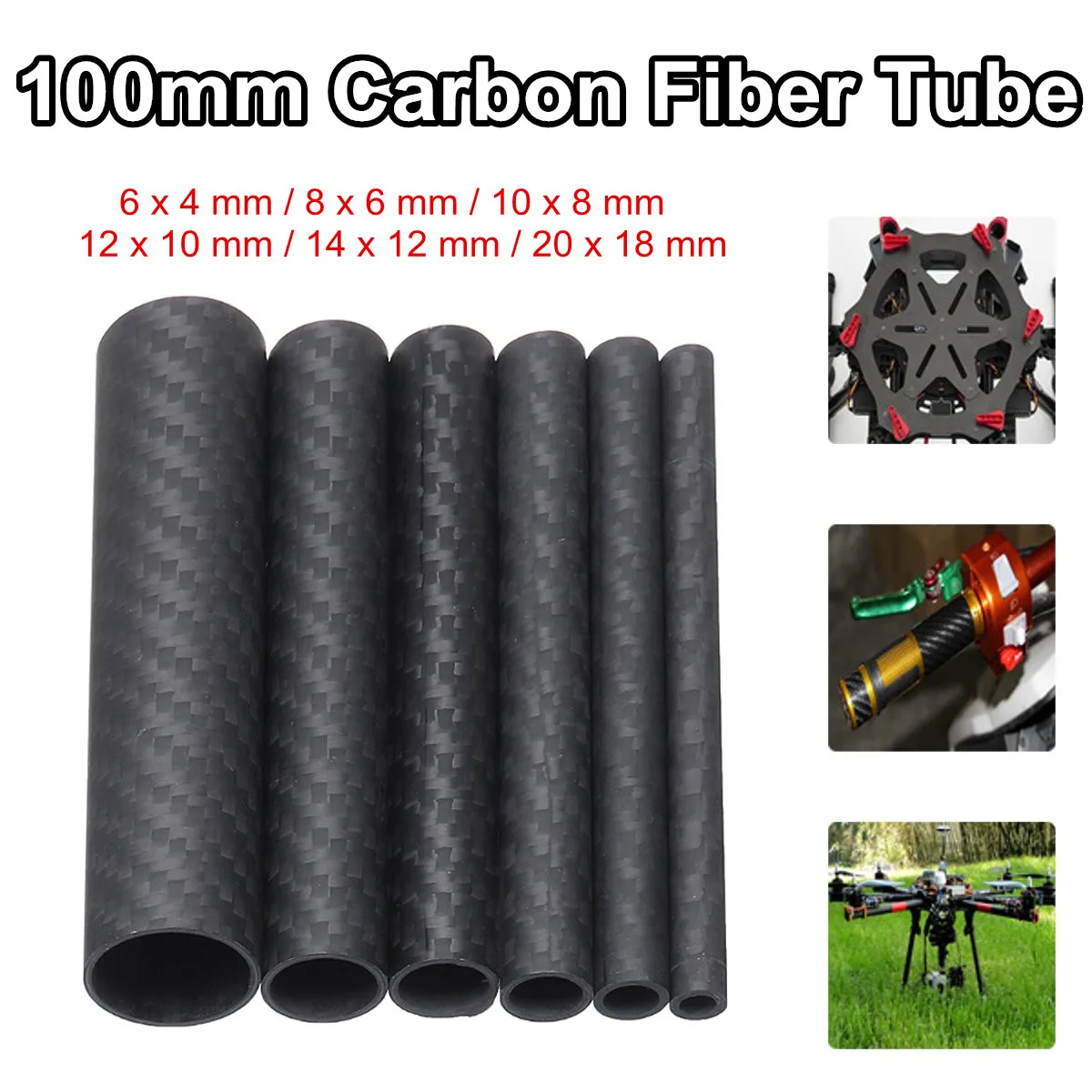 

Length 100mm 3K Matte Surface Twill Carbon Fiber Tube for Drone DIY Quadcopter Frame Arm Landing Gear Rc Car Drone Kit 6 Size