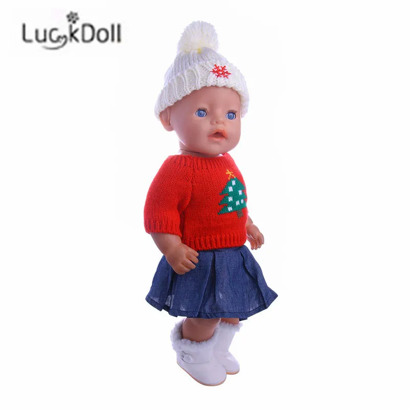 LUCKDOLL модный свитер+ джинсовая юбка+ шляпа подходит для 18 дюймов Американский 43 см аксессуары для кукол, игрушки для девочек, поколение, подарок