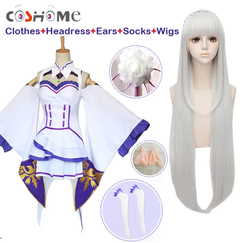 Японское аниме Re:Zero kara Hajimeru Isekai Seikatsu Emilia взрослый женский костюм косплей головной