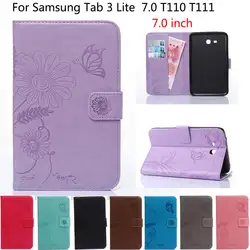 Мода PU кожаный чехол для Samsung Galaxy Tab 3 Lite 7.0 T110 T111 T115 T116 Крышка планшета цветы отделения для карточек кошелек В виде ракушки принципиально