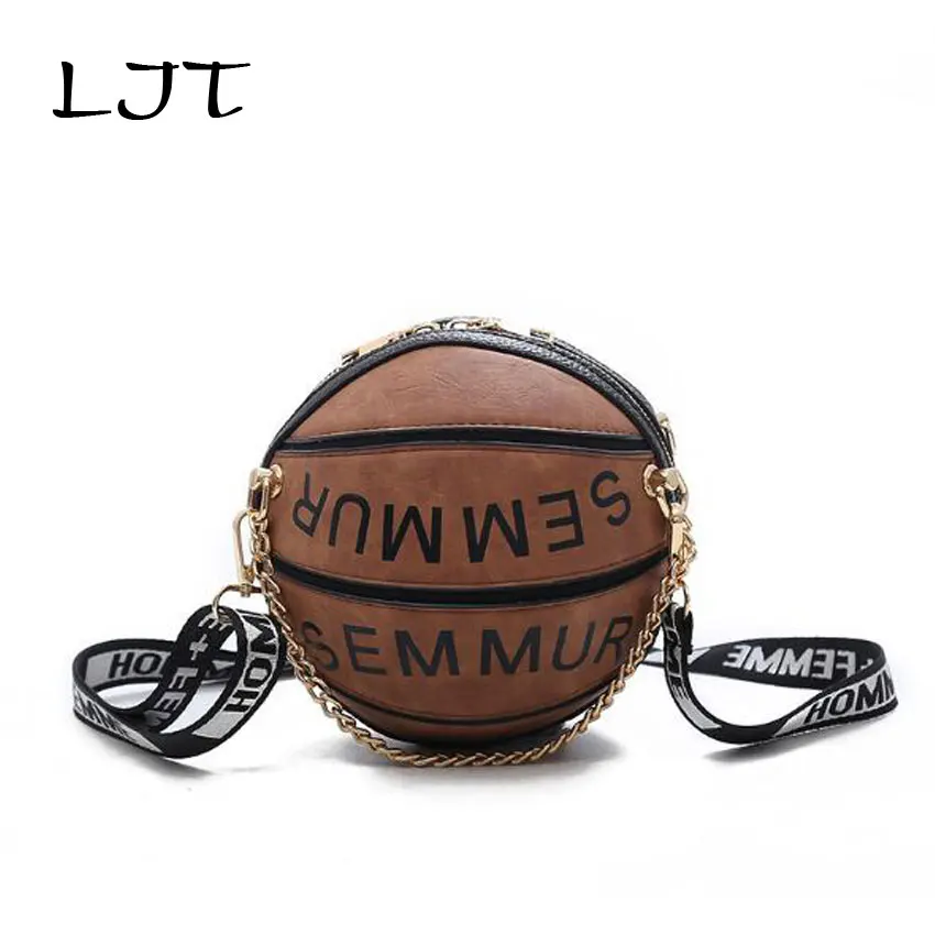 

LJT New Fashion Brand Women Chain Bag Women Luxury Leather Handbags Lady Stitching Letters Personality Shoulder Small Round Bag