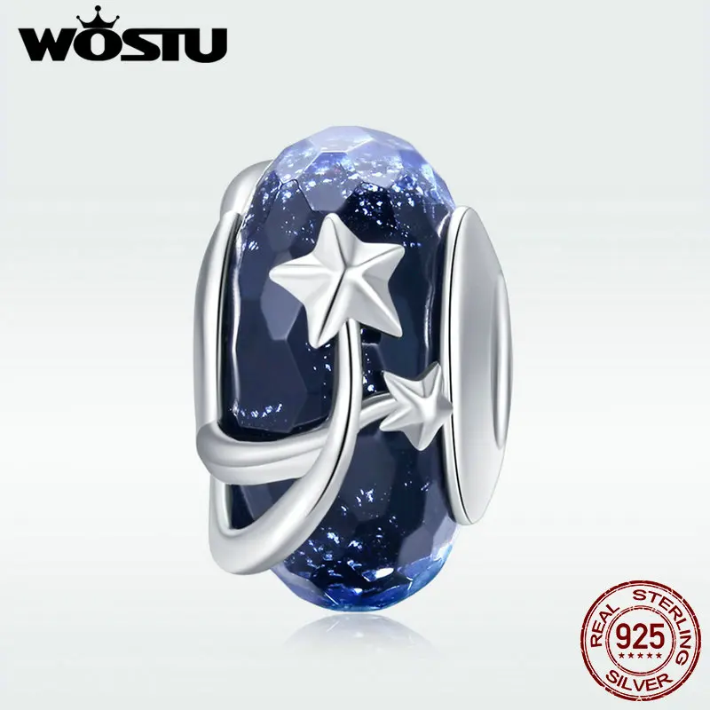 WOSTU Authentic 925 Sterling Silver Autumn Season Beads Dark Night Star Charms fit Bracelet Necklace DIY Jewelry Making DXC861
