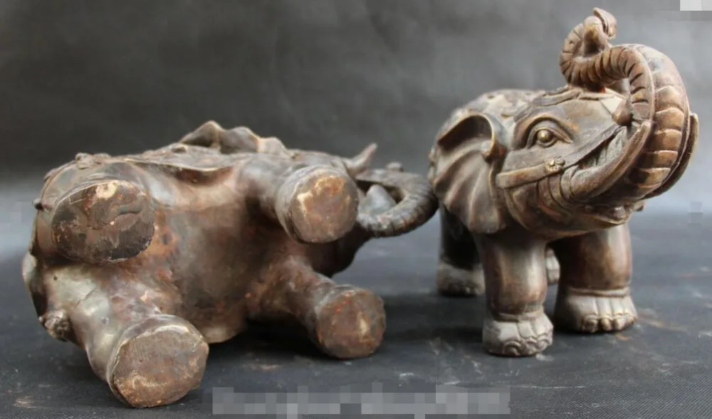 

Chinese Fengshui Bronze Auspicious Ru Yi Animal Elephant elephants pair Statue