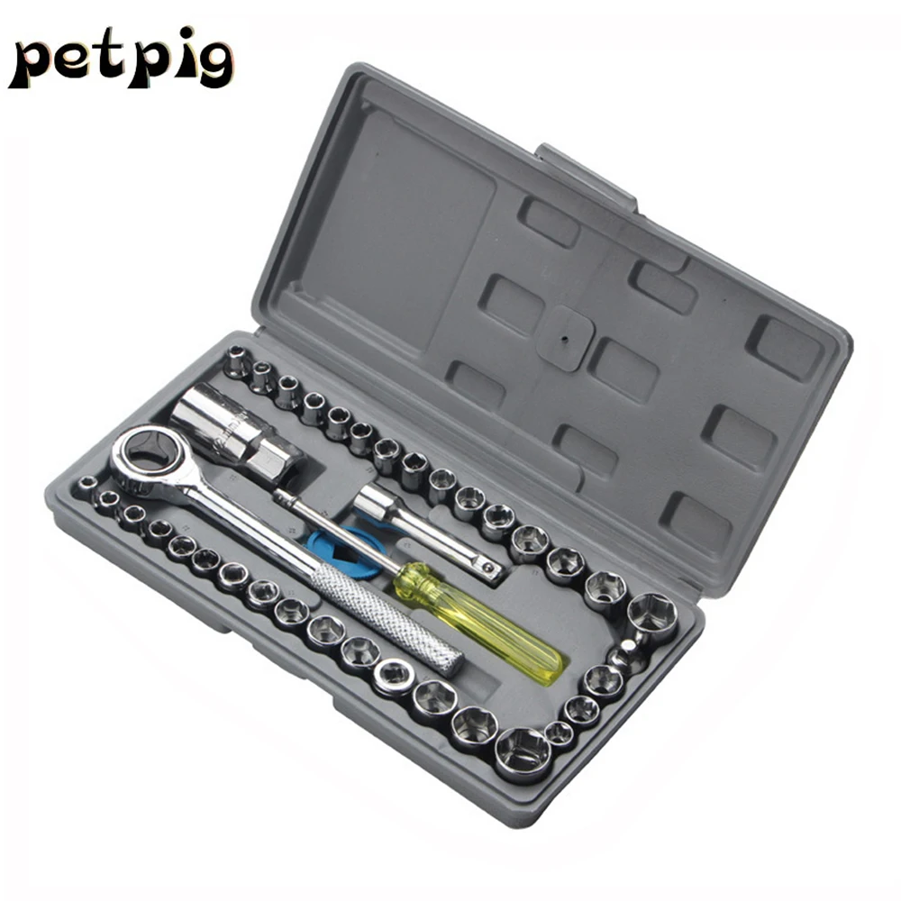 

Socket Spanners Set of End Heads 40 Pcs Sleeve Car Repair Tool Ratchet Set Torque Wrench Combination Set Key Vanadium Steel