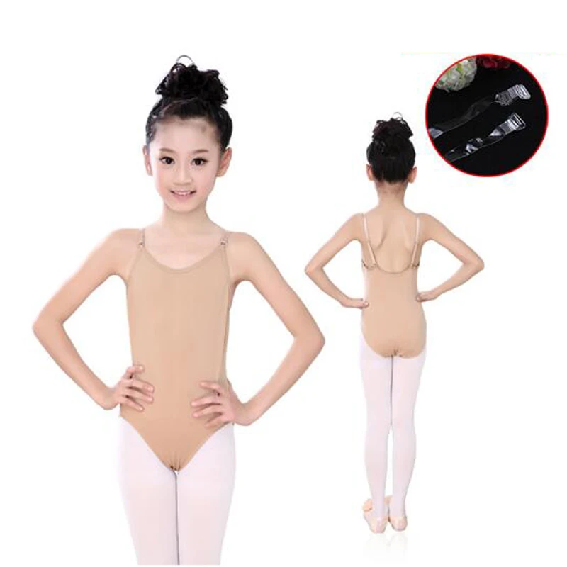 Детское балетное белье трико телесного цвета на бретелях, сексуальный бесшовный лифчик, боди для гимнастики, трико для девочек