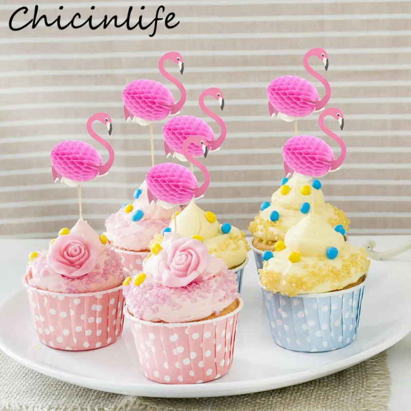 

Chicinlife 2Pcs/bag Flamingos Cupcake Toppers Birthday Party Baby Shower Wedding Tropical Party Cake Decoration Supplies