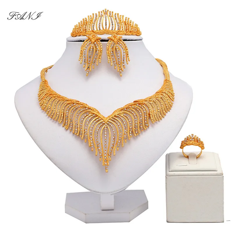 

Fani Fashion statement Bridal jewelry set Wholesale Dubai gold Jewelry Set Nigerian Wedding woman accessories jewelry set Brand