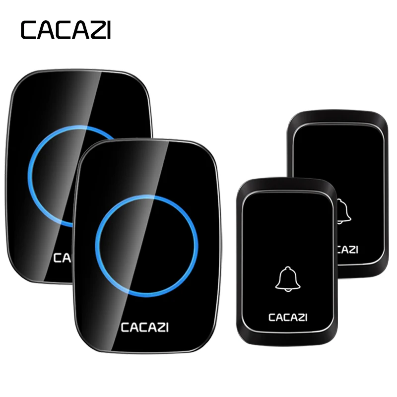 

CACAZI Home Waterproof Wireless Doorbell LED Light Battery Button Cordless Calling Bell 300M Remote US EU Plug 4 Volume 58 Chime