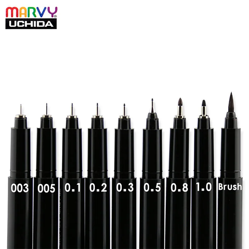 Marvy ручка-лайнер для рисования Mark на что-нибудь постоянного Водонепроницаемый 9 шт./лот 0,03/0,05/0,1/0,2/0,3/0,5/0,8/1,0 мм