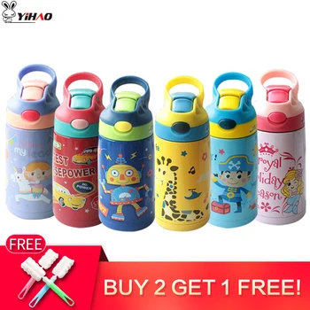 

YIHAO 400ML High Quality Hot Sale Children Cartoon 316 Stainless Steel With Straw Portable kindergarten Vacuum Flasks
