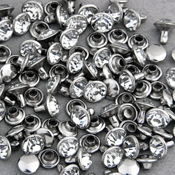 100 Наборы 8 мм фианиты кристаллы заклепки из горного хрусталя быстрого серебряного Гвоздика пятна шпильки DIY