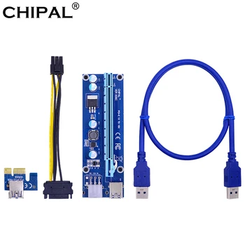 

10PCS Blue VER006C 60CM PCI-E Riser Card PCIE 1x to 16x Extender + USB 3.0 Cable / 6Pin Molex Power Supply for BTC LTC ETH Miner