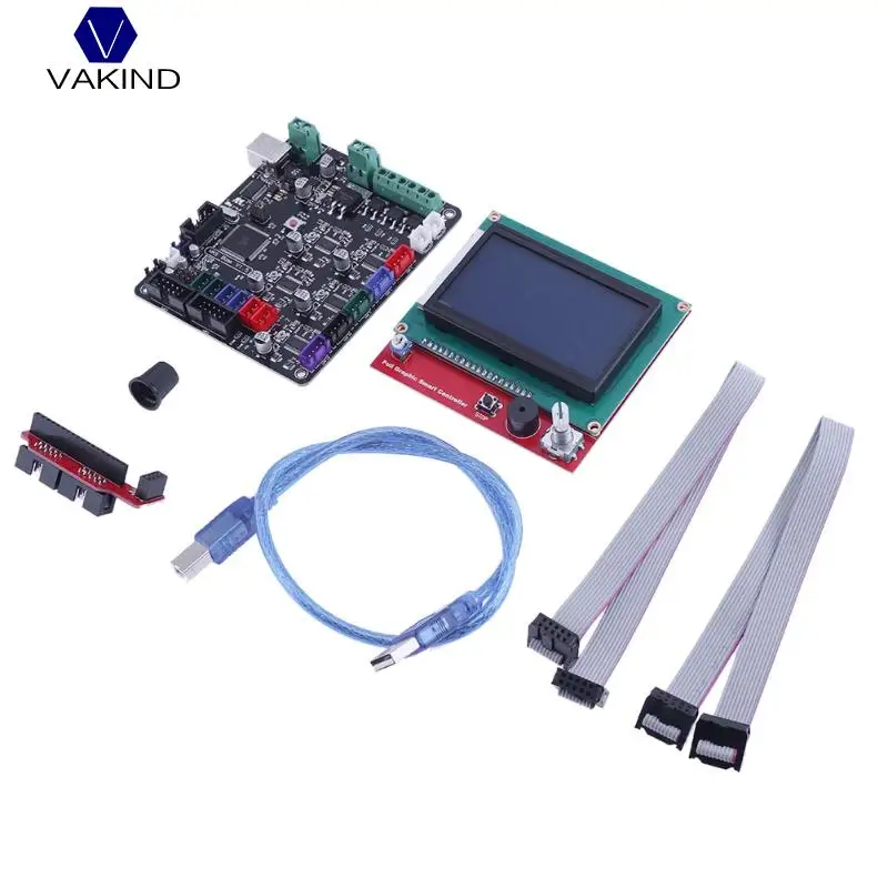 

NEW Motherboard Kit+MKS BASE V1.5 Motherboard+12864LCD Display Screen+L type Adapter+USB Cable + Gray Wire 3D Printer Parts