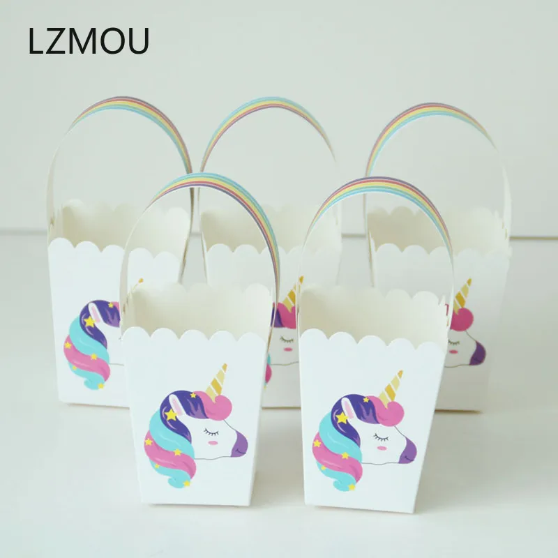 

10Pcs Unicorn Paper Bag Candy Dragee Boxes Gift Bags with Rainbow Handles for Children Birthday Cookie Unicorn Party Decoration