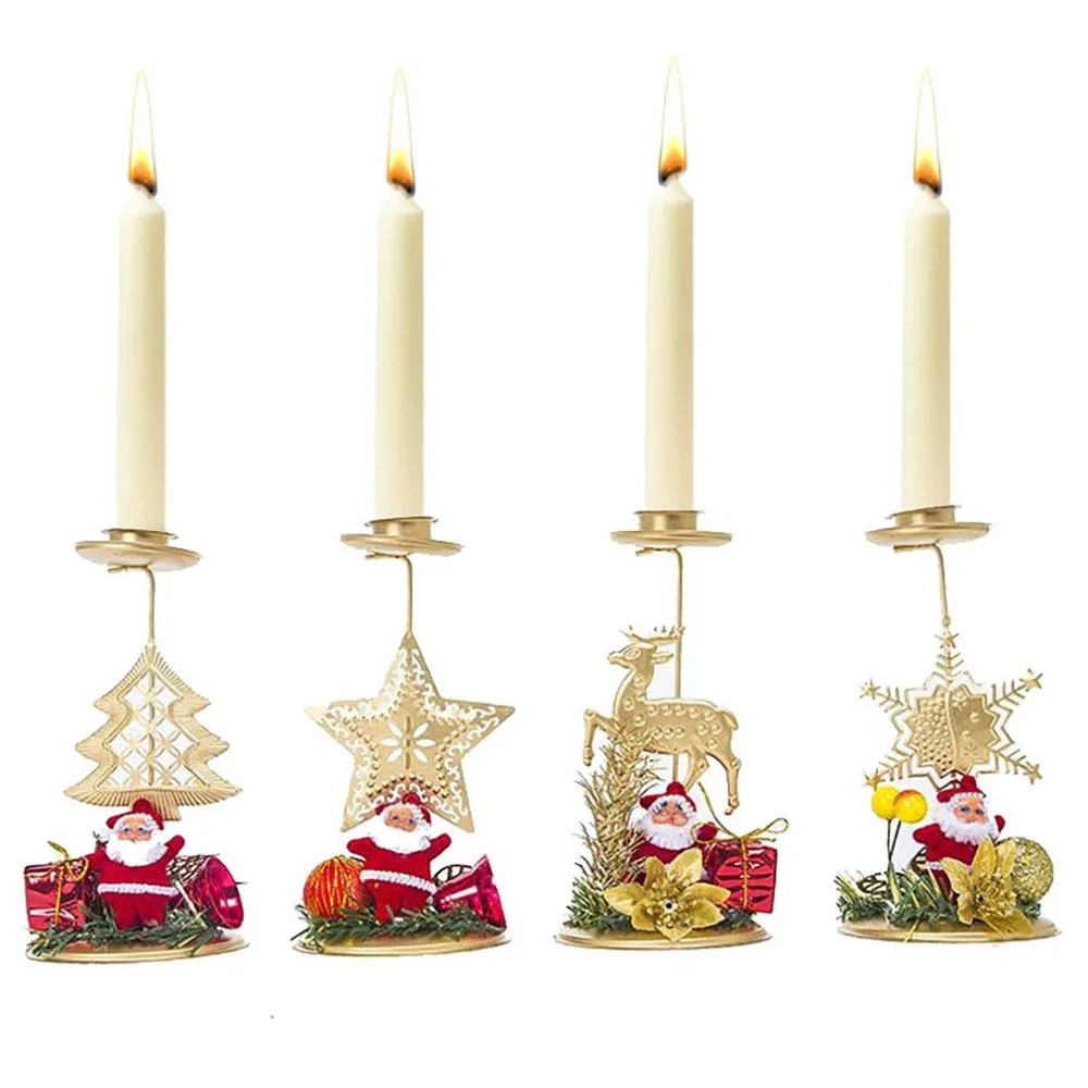 

Christmas Decorations Candle Holder Desktop Ornaments Christmas Gift Iron Candlesticks Decor Holder Supplies