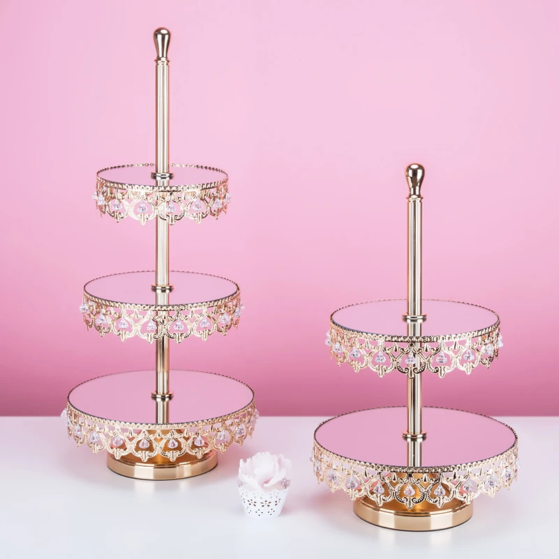 

Gorgeous crystal gold cupcake stand mirror 2/3 tiers Instagram style for wedding party dessert cake table decoration cake tools