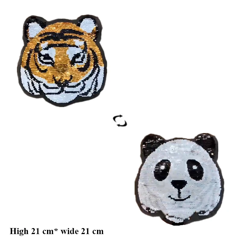 

1pcs panda tiger Reversible Change Sequins Sew On Patches for clothes Kids Boy Girl T Shirt Coat Reverse Patch Applique