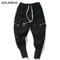 Aolamegs Cargo Pants Men Multi-Pockets Track Pants Male Zipper Trousers Elastic Waist Hip Hop Joggers Sweatpants Streetwear
