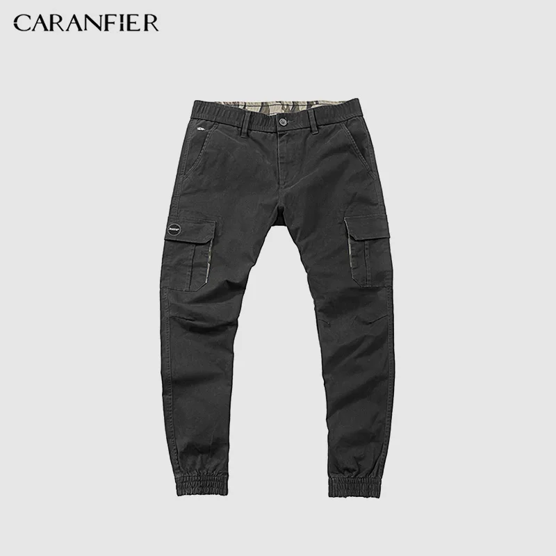 CARANFIER мужские брюки карго темно-синие тактические брюки модные уличные облегающие брюки с несколькими карманами Стрейчевые хлопковые брюки мужские - Цвет: Черный