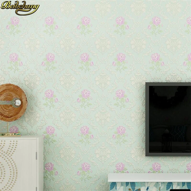 European Luxury Flowers Stereo 3D Wallpaper Damascus 3D Relief Mural Wall Paper Living Room Bedroom Wallpaper For Walls Green