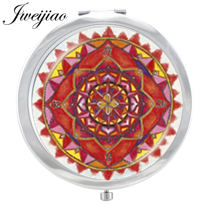 JWEIJIAO Мандала стеклянный кабошон геометрическое зеркало для макияжа Chakra Henna Zen Floding круглое портативное карманное косметическое зеркало espejo - Цвет: B430