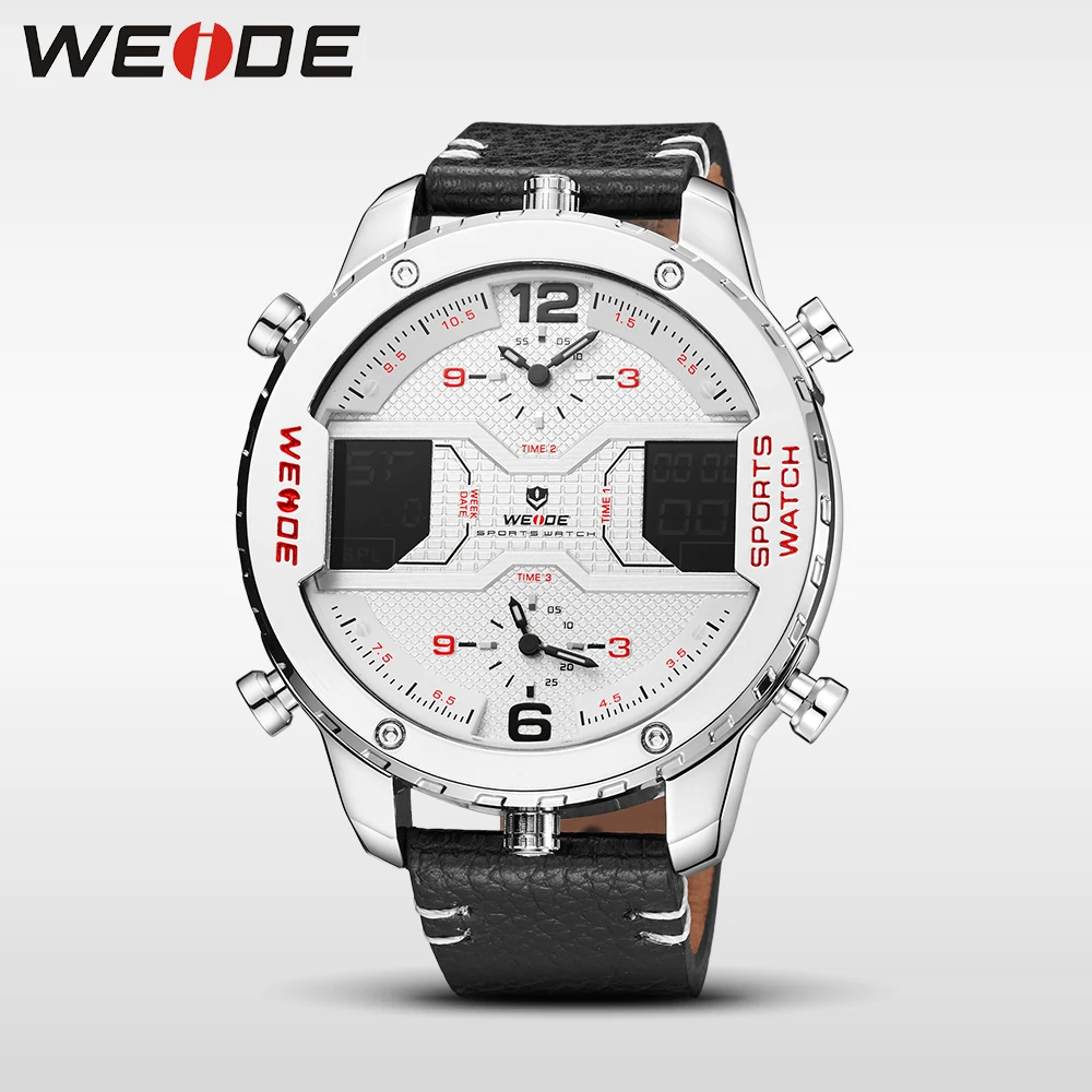 WEIDE натуральная Элитный бренд новые часы кварцевые для мужчин кожа Спортивные