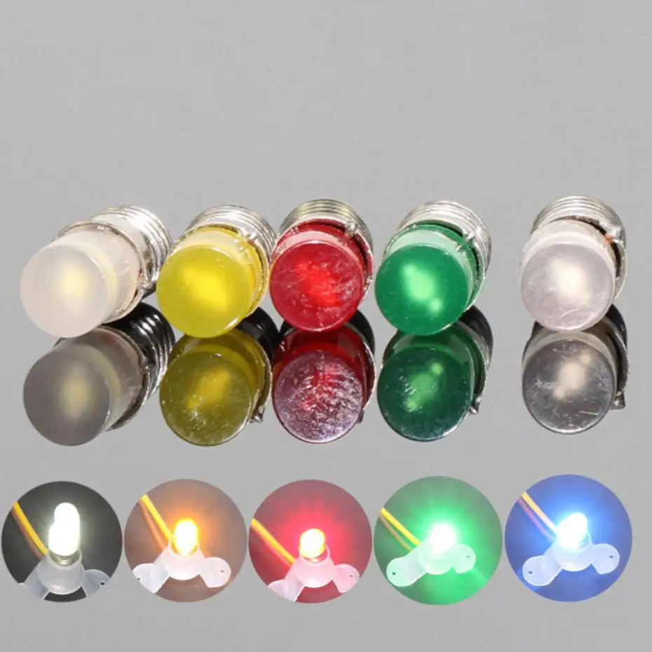 

10PCS Colorful LED Screw Bulb E5 E5.5 12V-14V Spur H0/TT/N Scale NEW E502 1/35 model train railway modeling
