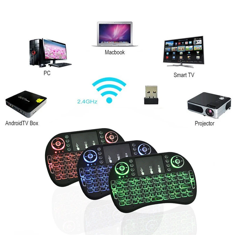 Беспроводная Клавиатура 2 4 ГГц Air Mouse Touchpad мини клавиатура с подсветкой для Android TV