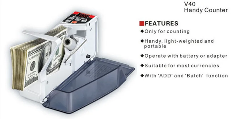 Mini Portable Handy Money Counter for most Currency Note Bill Cash Counting Machine EU-V40 Financial Equipment 18