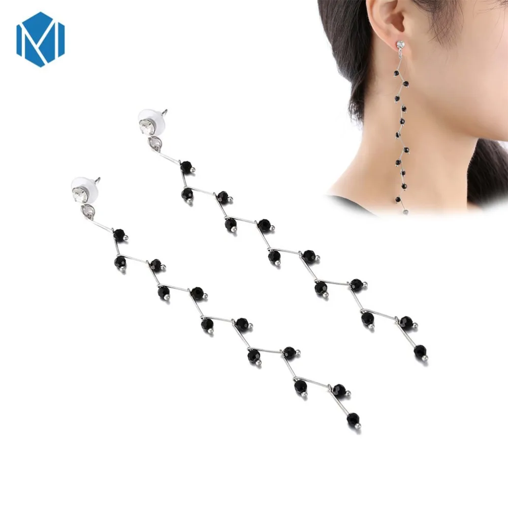 

M MISM Fashion Earring Simulated Pearl Drip Shell Black White Polyline Lrregular Stud Earrings for Women Simple Long Earrings
