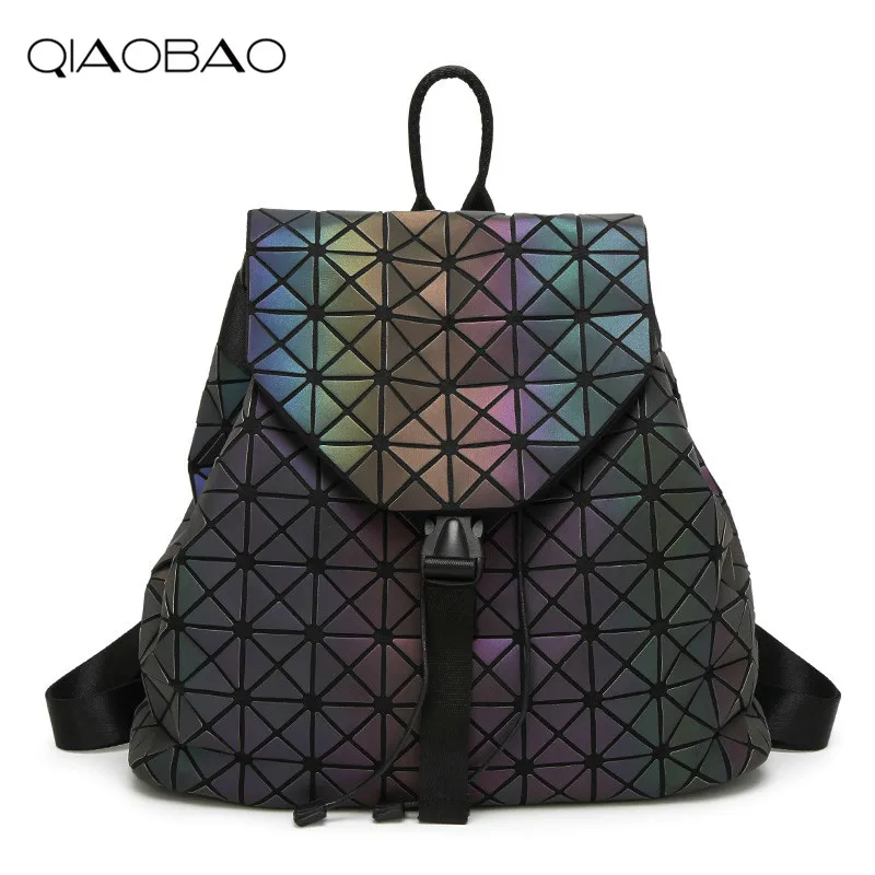 

QIAOBAO New Luminous Backpacks Female Fashion Girl Daily Backpack Geometry Package Sequins Folding Bag School Bag