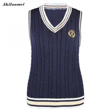 Женский жилет размера плюс 5xl, вязаный свитер с вышивкой, v-образный вырез, без рукавов,, Корейская японская школьная форма, Женский трикотажный свитер