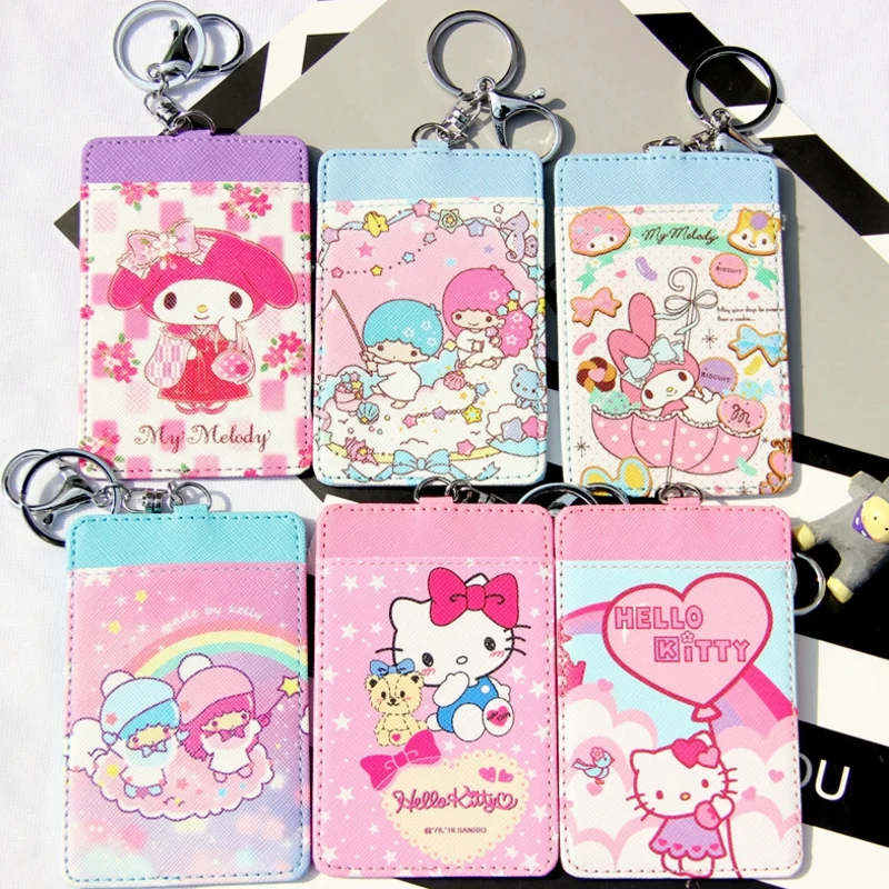 

1pc new Hot sale Kawaii PU Card Bag Hello Kitty My Melody ID Card Holder KeyChain Bus Card gift Novelty figure toys