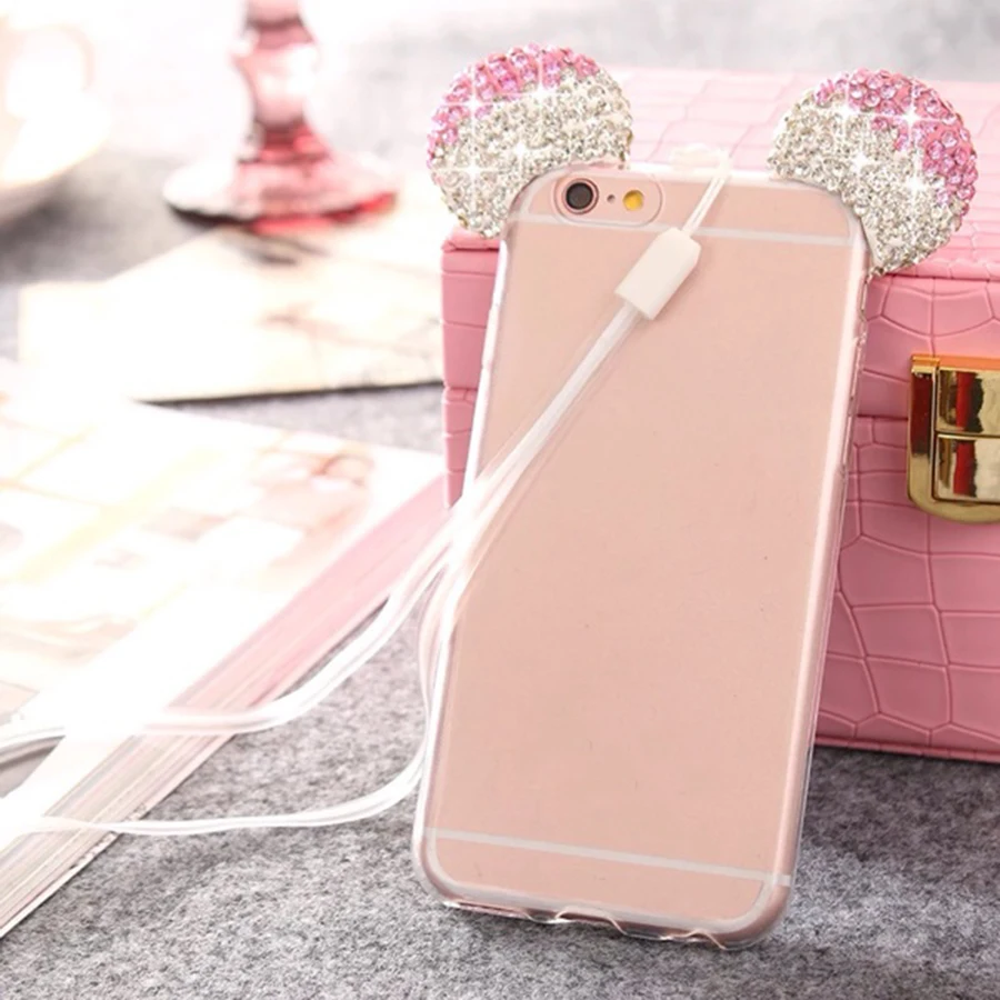 

Luxury Ultra Slim Rhinestone Mickey Ears Rabbit Phone Case Cover For Samsung Galaxy S6 Edge Plus S7 Note 4 5 J3 J7 2016 Fundas
