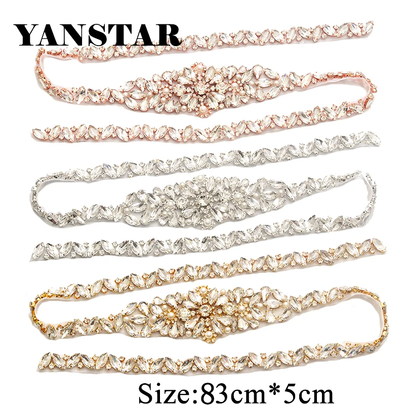 

YANSTAR 1PCS Handmade Full Length Rhinestones Appliques Sewing On For Wedding Dresses Belt Rhinestones Appliques Accessory