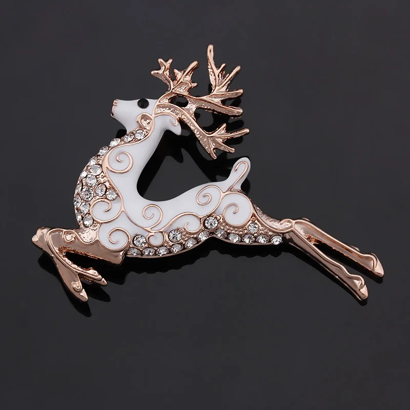 

baiduqiandu Brand Enameled and Crystal White or Black Running Deer Brooch Pins for Women