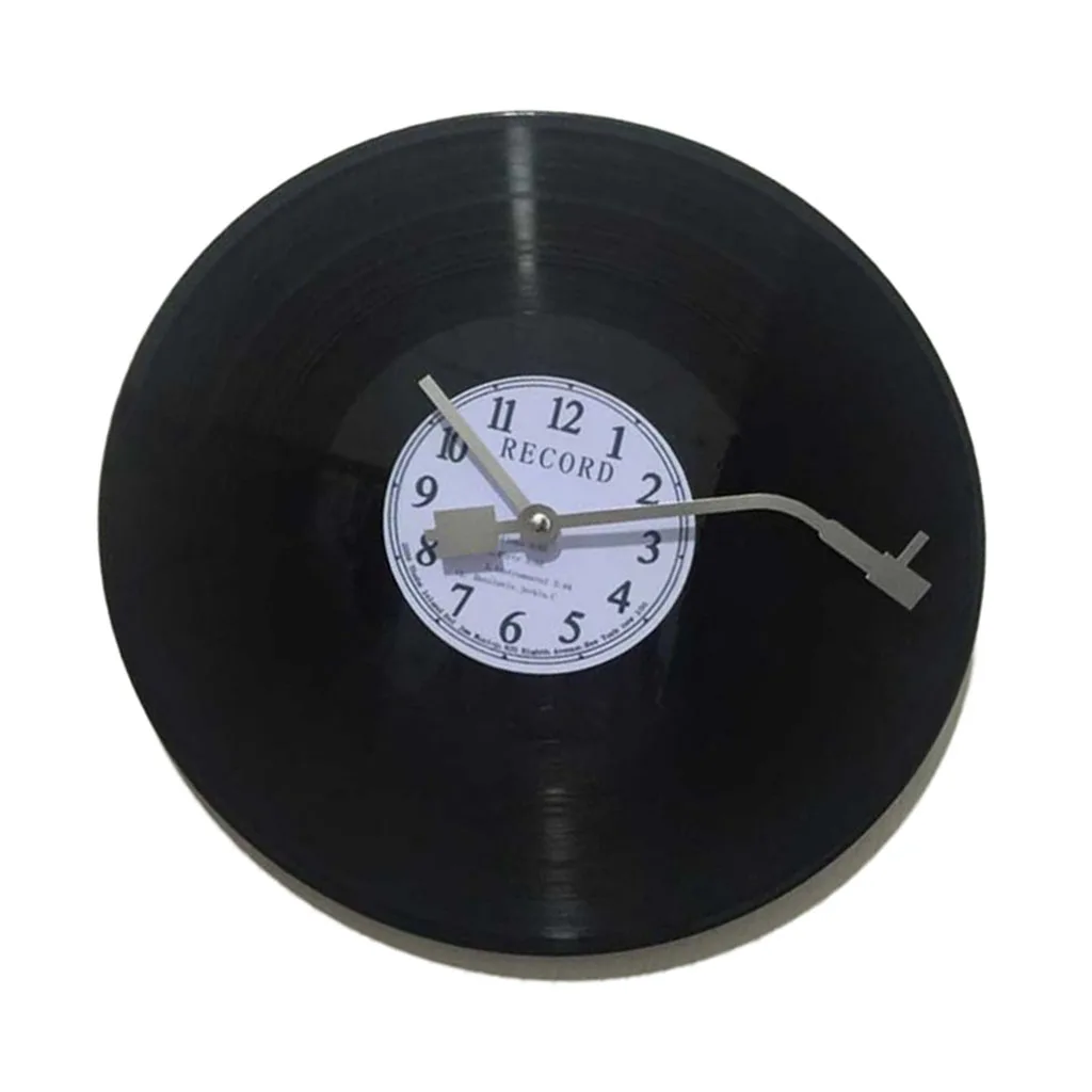 Silent Universal Round Wall Clock Art Black Vinyl CD Clock Great for Home Office Classroom Garage Ornament (AA Battery Operated)