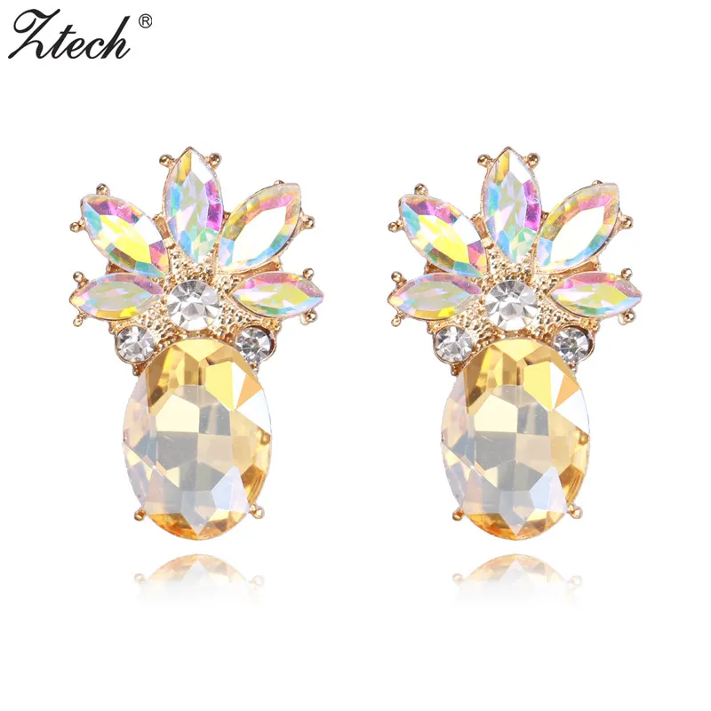 

Ztech Fashion Pineapple AB Color Crystal Stud Earring Brand Charm Brincos Cubic Zirconia Earrings For Women Pendiente Oorbellen