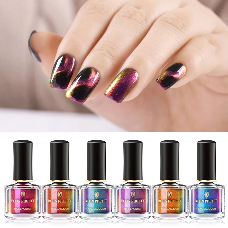 

BORN PRETTY 6ml 3D Cat Eye Nail Polish Chameleon Magnetic Nail Lacquer DIY Nail Art Varnish Black Base Needed Manicure
