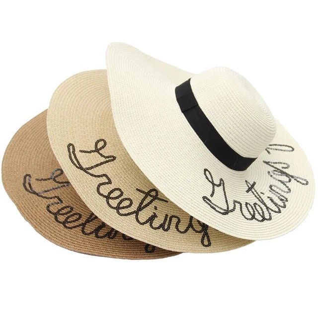2020 Summer Large Brim Sun Hats For Women Fashion Sequins Letter Embroidery  Folded Floppy Hat Bohemia Beach Cap women straw hat - AliExpress