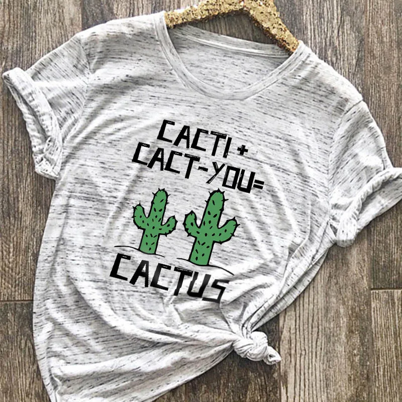 Женская футболка с буквенным принтом кактуса размера плюс S 5XL 100% хлопок круглым