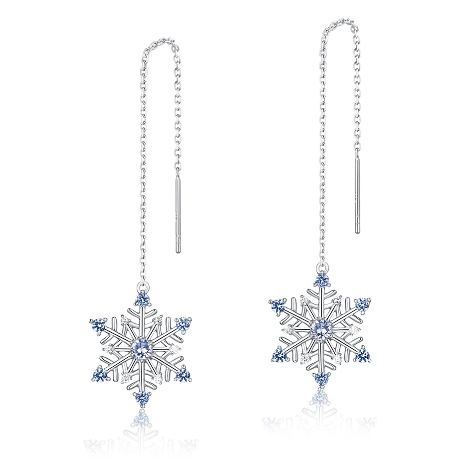 ALLNOEL Drop Earrings Jewelry  Korean  Earrings Solid 925 Sterling Silver Snowflake  Blue Spinel Natural Gemstone Eardrop Gift  (2)