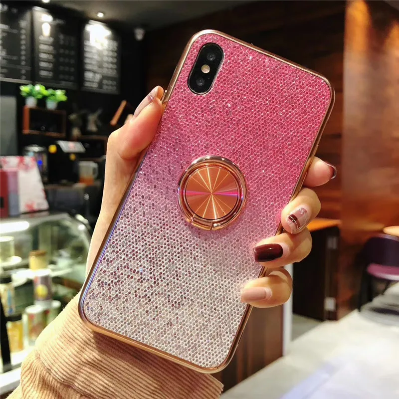 

Fashion Bling Glitter finger ring stand Soft Case For Samsung Galaxy S8 S9 Plus Cover s8plus For Samsung Galaxy Note 9 Case
