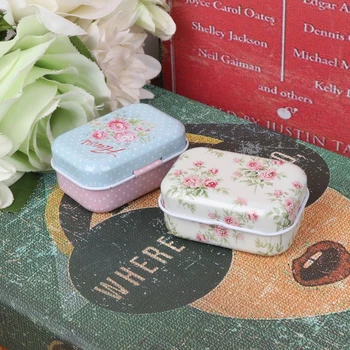 

Elegant Flower Tin Trinket Jewelry Coin Box Tinplate Storage Case Small Rectangular Storage Boxes & Bins Jewelry Coin Box