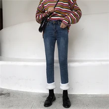 GRUIICEEN/зимние обтягивающие джинсы с высокой талией, брюки из овечьей шерсти, новые весенние женские джинсы брюки GY2018440