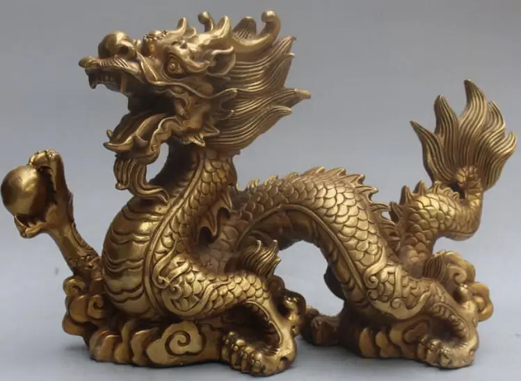 SHUN 18 Chinese Bronze Carved Emperor Royalty Dragon Ball Animal 