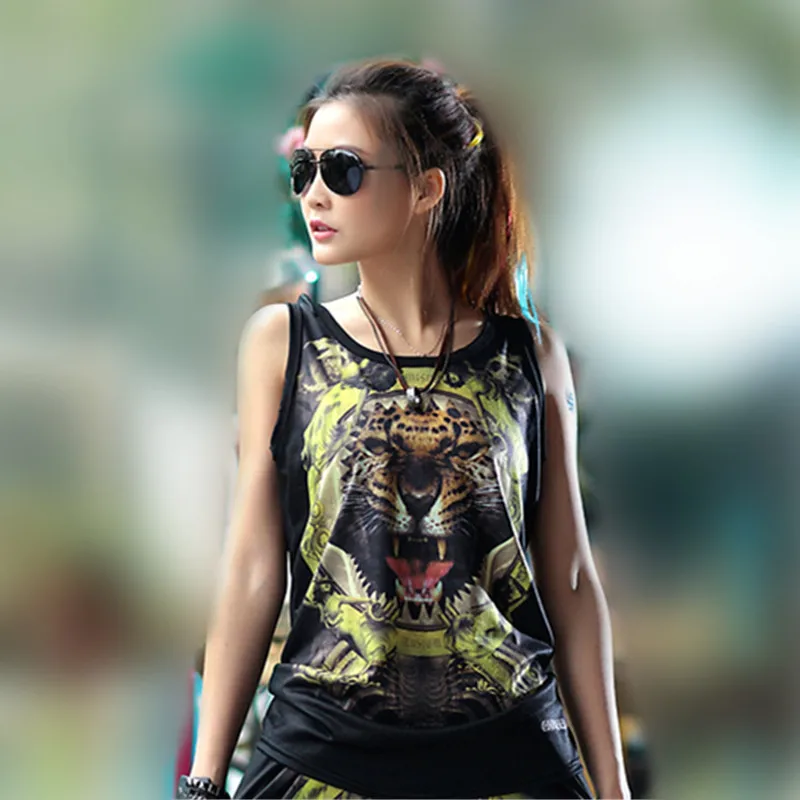 

just.be.never women summer hip hop tank tops gold tiger graphic printed kawaii harajuku punk funny stylish vest black cotton