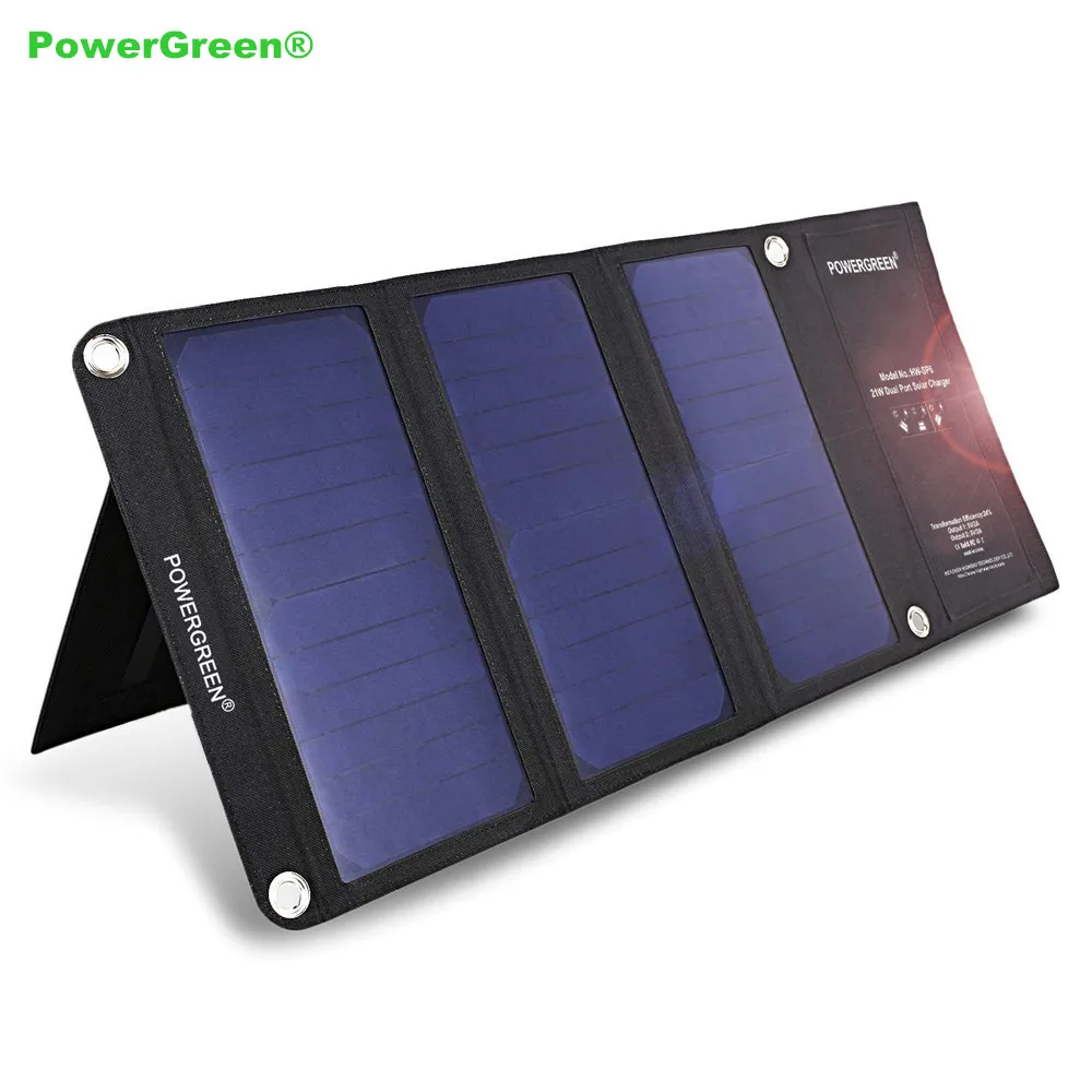 PowerGreen Solar Power Bank 21 Watts Portable Double Micro USB Folding Solar Charger Panel Battery Backup